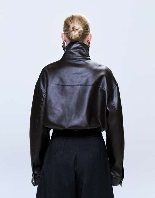 ASOS DESIGN - Jack van imitatieleer met opstaande boord in chocoladebruin, 4 van 4