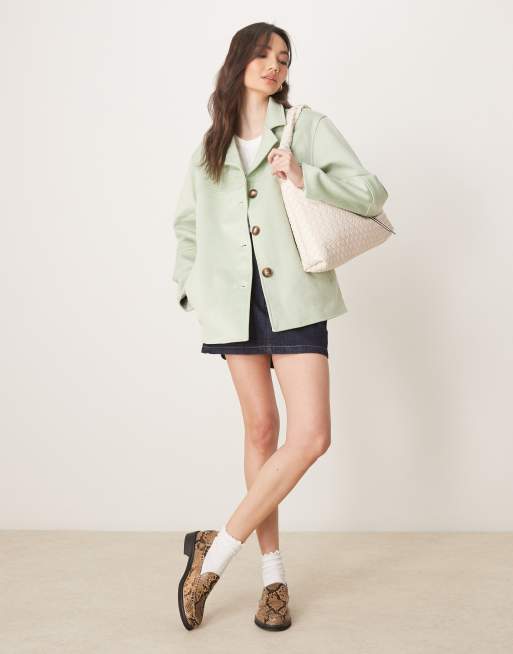 ASOS DESIGN - Jack van imitatiesuède met knopen aan de voorkant in pastelgroen, 4 van 4