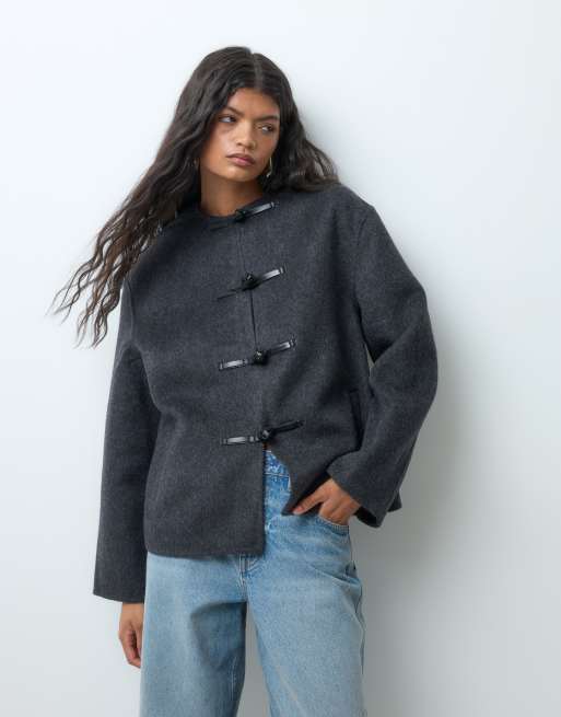 ASOS DESIGN jack van wolmix zonder kraag met frogsluiting in antracietgrijs, 5 van 5