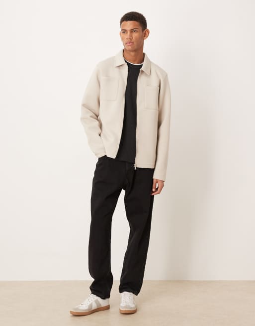 ASOS DESIGN - Jack van zware stof in scubastijl met rits in beige, 2 van 5