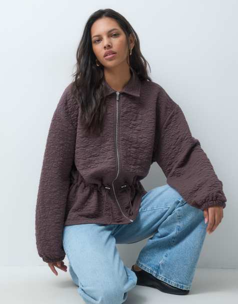 ASOS DESIGN jacka i jacquard med markerad midja i brun - view 1
