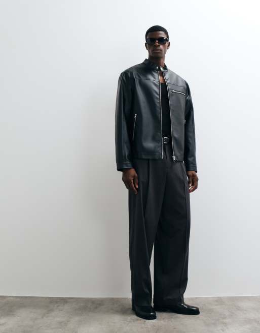 ASOS DESIGN jacka i läderlook med racerkrage i svart, 3 av 5