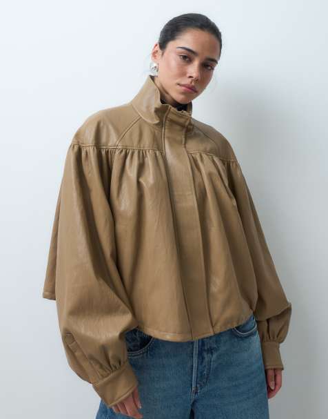 ASOS DESIGN jacka i läderlook med rynkad axel - view 1