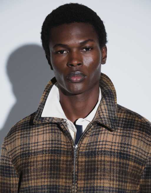 ASOS DESIGN jacka med dragkedja i ulllook i beige rutigt, 3 av 6
