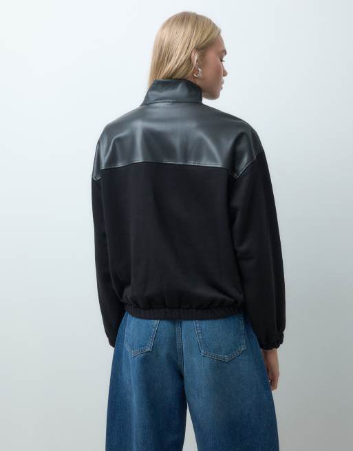 ASOS DESIGN jacka med ståkrage och dragkedja samt PU-panel i svart, 4 av 4