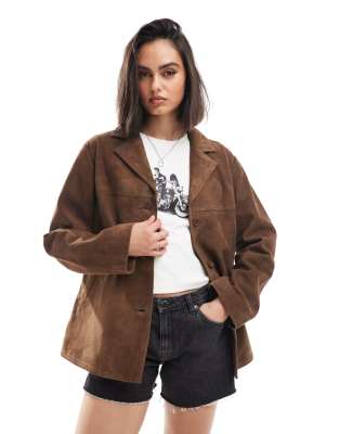 ASOS DESIGN - Jacke aus echtem Wildleder in Braun im Stil der 70er-Brown