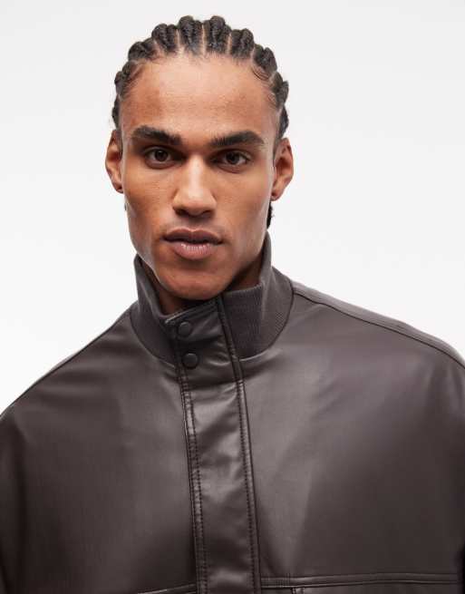 ASOS DESIGN – Jacke aus Kunstleder in Braun mit Stehkragen, 5 von 5