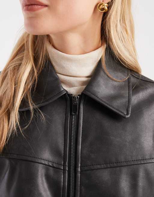 ASOS DESIGN – Jacke aus Kunstleder in verwaschenem Schwarz mit Kragen, 2 von 4