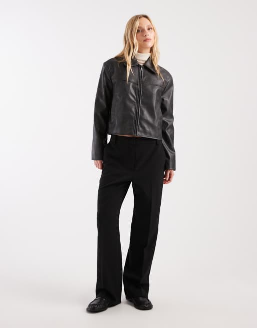 ASOS DESIGN – Jacke aus Kunstleder in verwaschenem Schwarz mit Kragen, 3 von 4