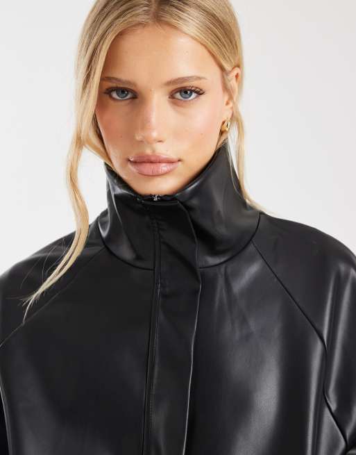 ASOS DESIGN – Jacke aus PU in Schwarz mit Blasenstruktur und Saum mit Raffung, 3 von 4