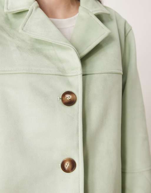 ASOS DESIGN – Jacke aus Wildlederimitat in Pastellgrün mit Knopfleiste vorne, 2 von 4
