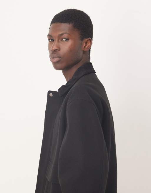 ASOS DESIGN – Jacke aus Wollimitat in Schwarz mit kontrastierendem Kragen, 4 von 5