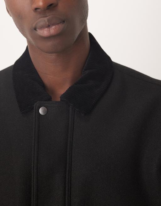 ASOS DESIGN – Jacke aus Wollimitat in Schwarz mit kontrastierendem Kragen, 5 von 5