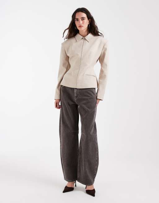 ASOS DESIGN – Jacke im Leinen-Look mit Reißverschluss und betonter Taille, 3 von 4