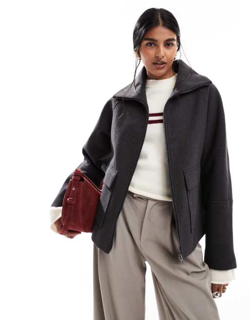 ASOS DESIGN – Jacke in Anthrazit mit Trichterkragen und Taschendetail