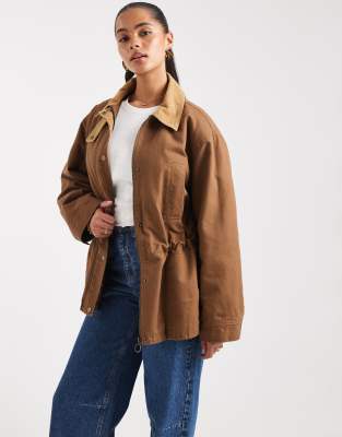 ASOS DESIGN - Jacke in Biscuitbraun mit geraffter Taille-Neutral