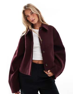 ASOS DESIGN - Jacke in Burgunderrot mit Kragen