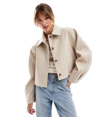 ASOS DESIGN - Jacke in Hellbeige mit Kragen-Neutral