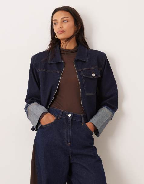 ASOS DESIGN – Jacke in Indigoblau mit Schulterpolstern, umgeschlagenen Bündchen und Used-Design - view 1