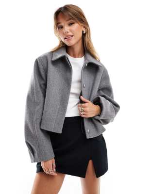 ASOS DESIGN - Jacke in meliertem Grau mit hohem Kragen-Braun