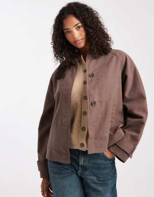 ASOS DESIGN - Jacke in Mokka mit Kontrastkragen-Keine Farbe