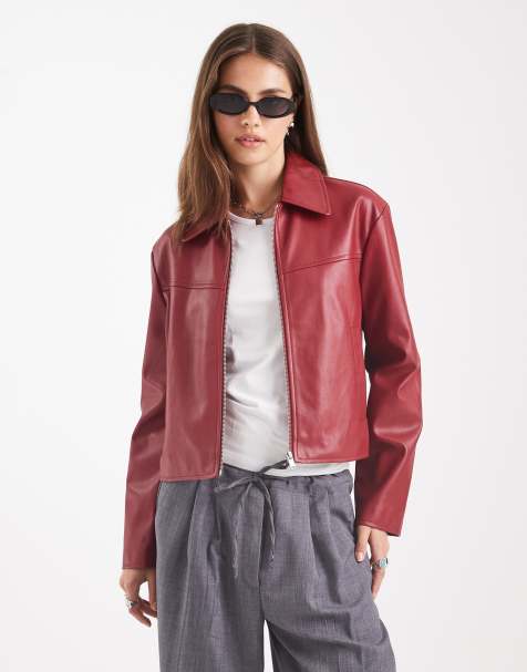 ASOS DESIGN – Jacke in roter Lederoptik mit Kragen - view 1