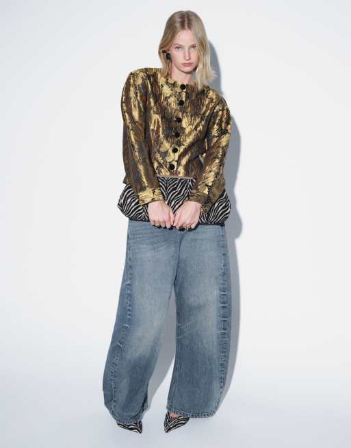 ASOS DESIGN Jacke mit Cocoon-Ärmeln in Gold-Jacquard, 2 von 4