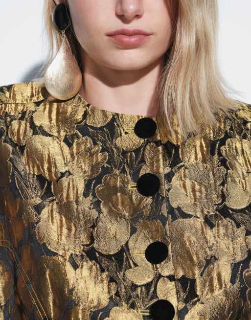 ASOS DESIGN Jacke mit Cocoon-Ärmeln in Gold-Jacquard, 4 von 4