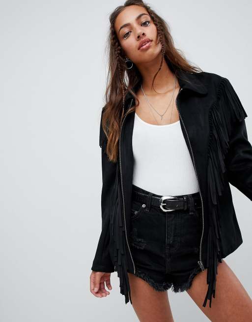 Asos Design Jacke Mit Fransen In Wildlederoptik Asos