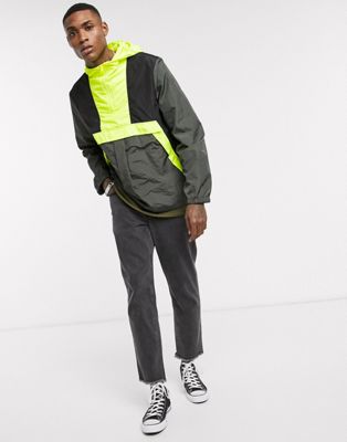 ASOS DESIGN – Jacke zum Überziehen in Khaki und Neongelb-Grün