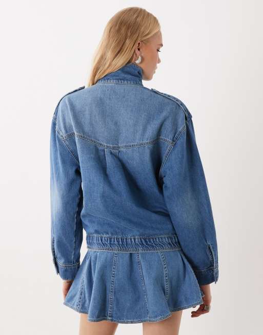 ASOS DESIGN Jacken-Kombiteil mit Stehkragen und Ballonsaum in Mittelblau, 4 von 4