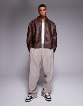 ASOS DESIGN oversized heavyweight rib knit polo sweater in brown
