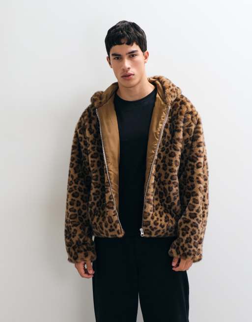 ASOS DESIGN jacket van faux-fur met stippen in bruin, 4 van 5