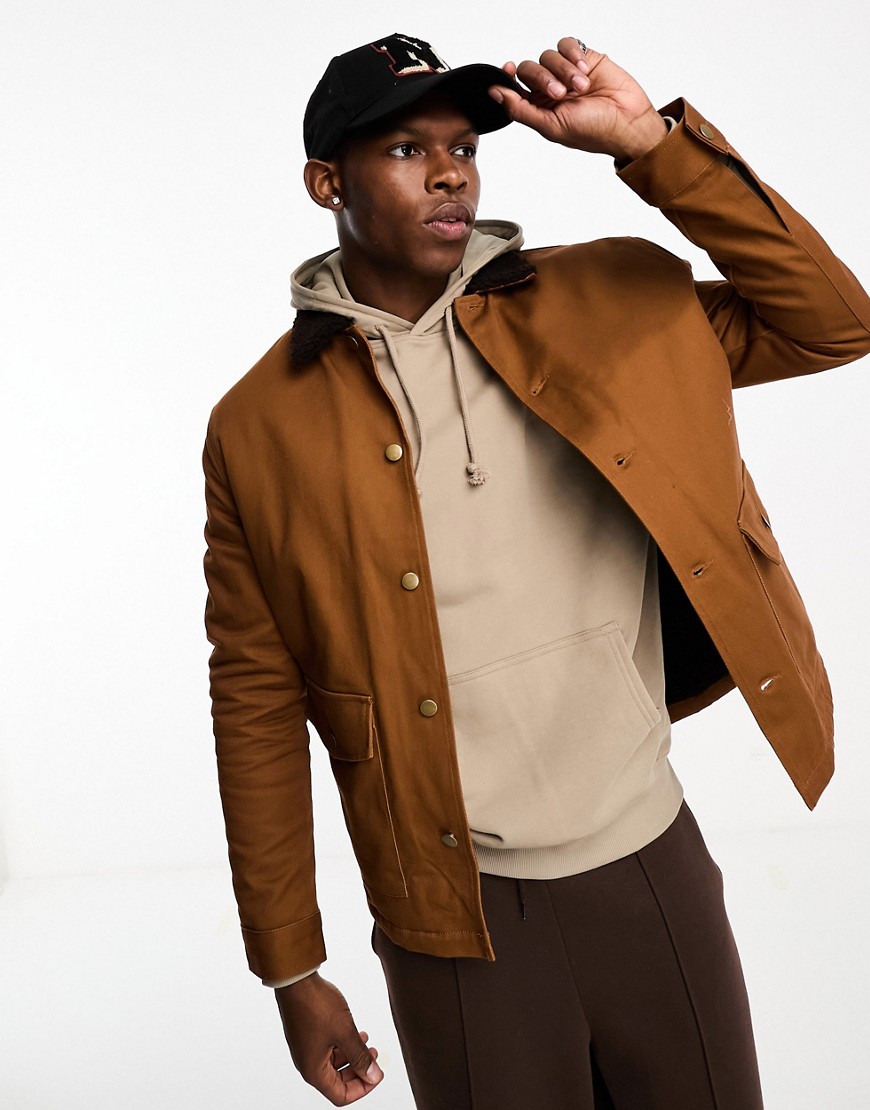 ASOS DESIGN jacket with borg lining in brown-Neutral