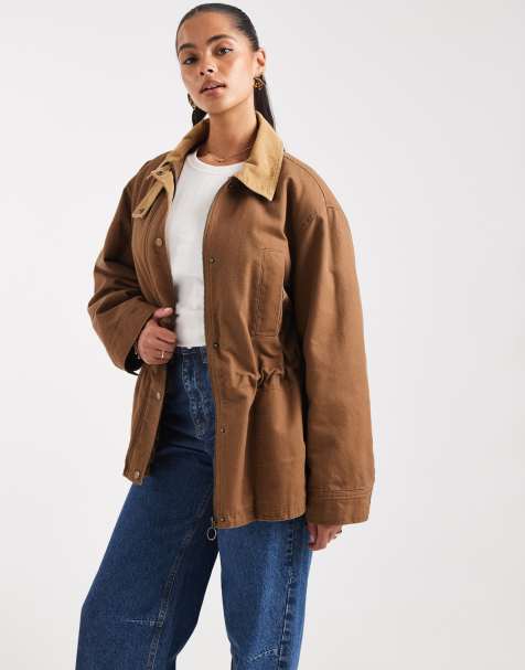 ASOS DESIGN jacket with cinched waist in biscuit - view 1