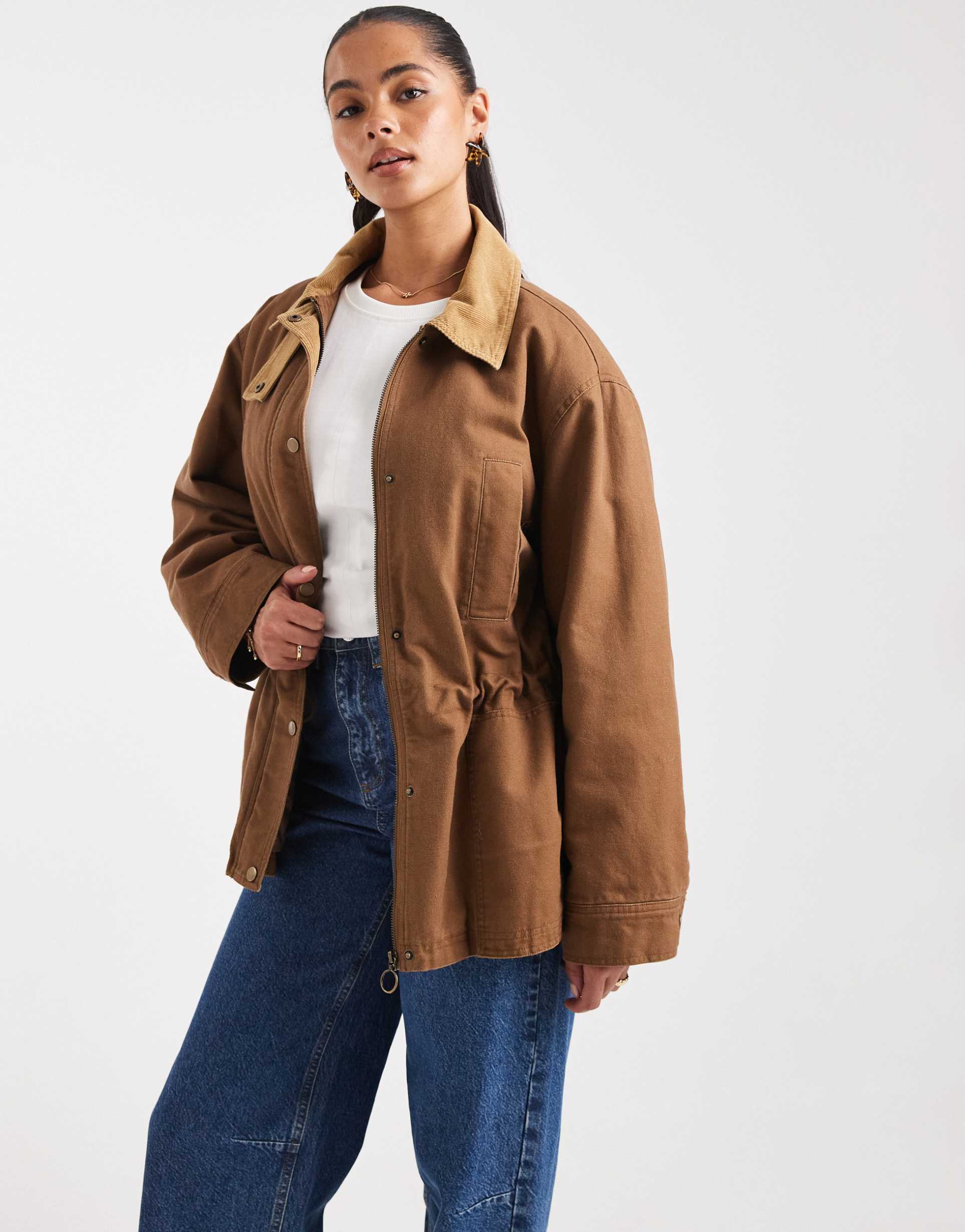 asos design jacket with cinched waist in biscuit