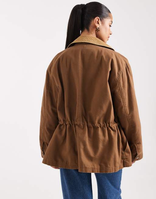 ASOS DESIGN jacket with cinched waist in biscuit, 3 of 4