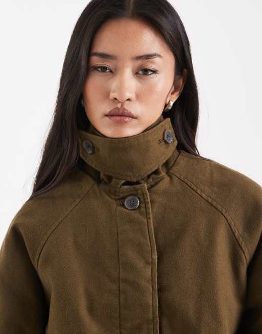 ASOS DESIGN barn jacket with contrast collar in khaki green