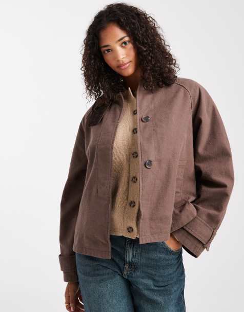 ASOS DESIGN jacket with contrast collar in mocha - view 1