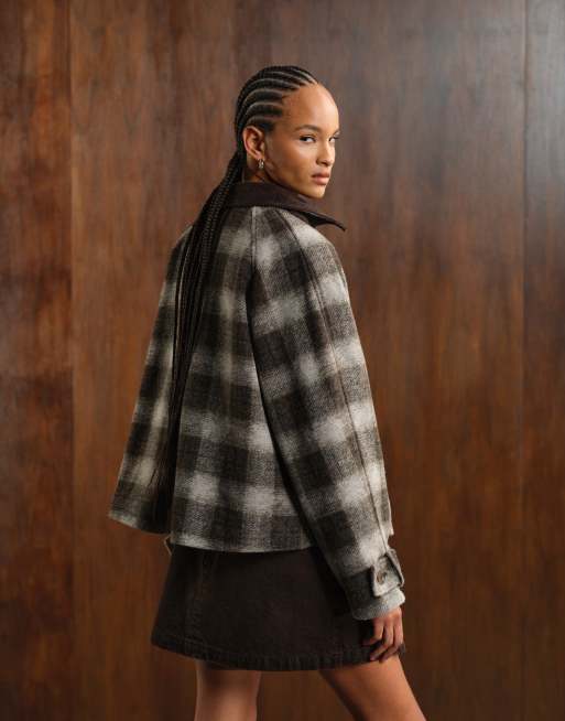 ASOS DESIGN jacket with contrast collar in mono check