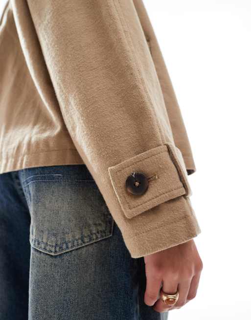 ASOS DESIGN barn jacket with contrast collar in stone 