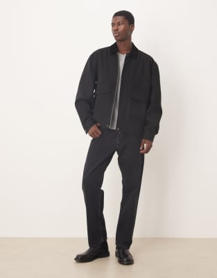 Asos Design Jacket With Contrast Collar In Black