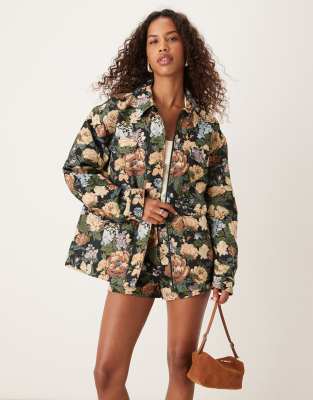 ASOS DESIGN jacket with pocket detail in floral jacquard-Multi