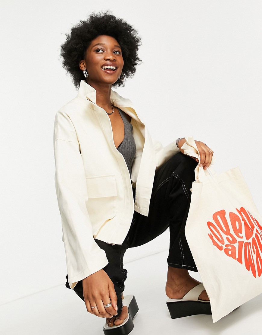 ASOS DESIGN jacket with pockets in cream-White