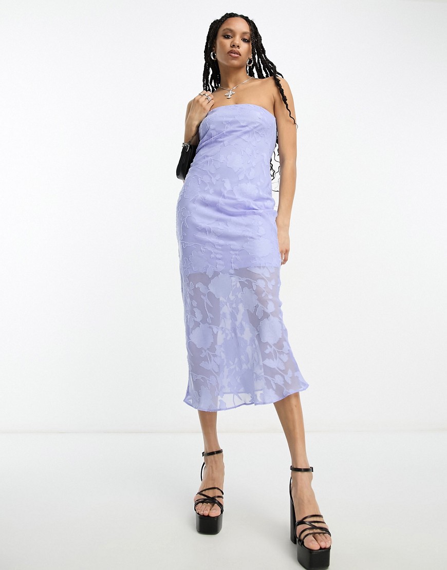 ASOS DESIGN jacquard bandeau midi dress in cornflower blue