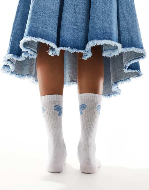 ASOS DESIGN jacquard bow socks in white , 3 of 4