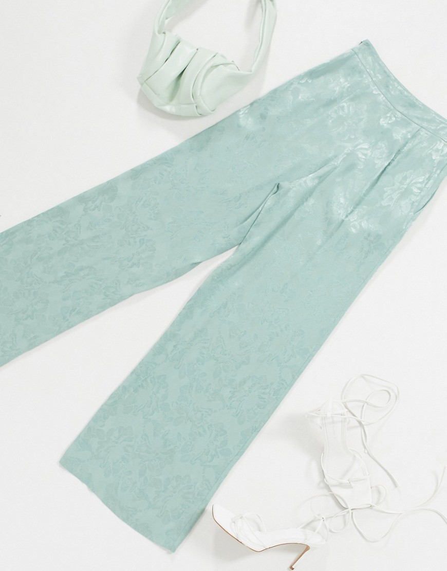 ASOS DESIGN - Jacquard broek met wijde pijpen en bloemenprint-Groen