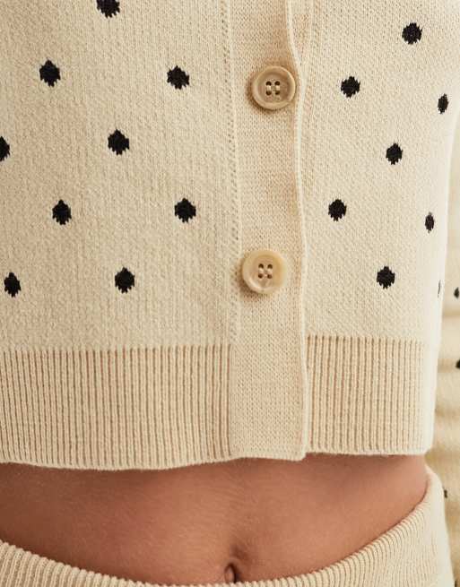 ASOS DESIGN jacquard button through cardigan in cream polka dot (part of a set), 3 of 4