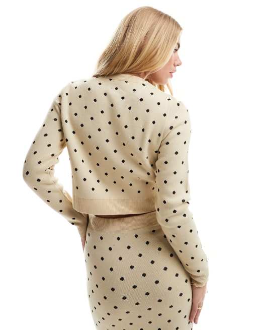 ASOS DESIGN jacquard button through cardigan in cream polka dot (part of a set), 4 of 4
