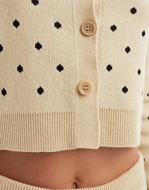 ASOS DESIGN jacquard button up cardigan in cream polka dot ASOS DESIGN jacquard button up cardigan in cream polka dot